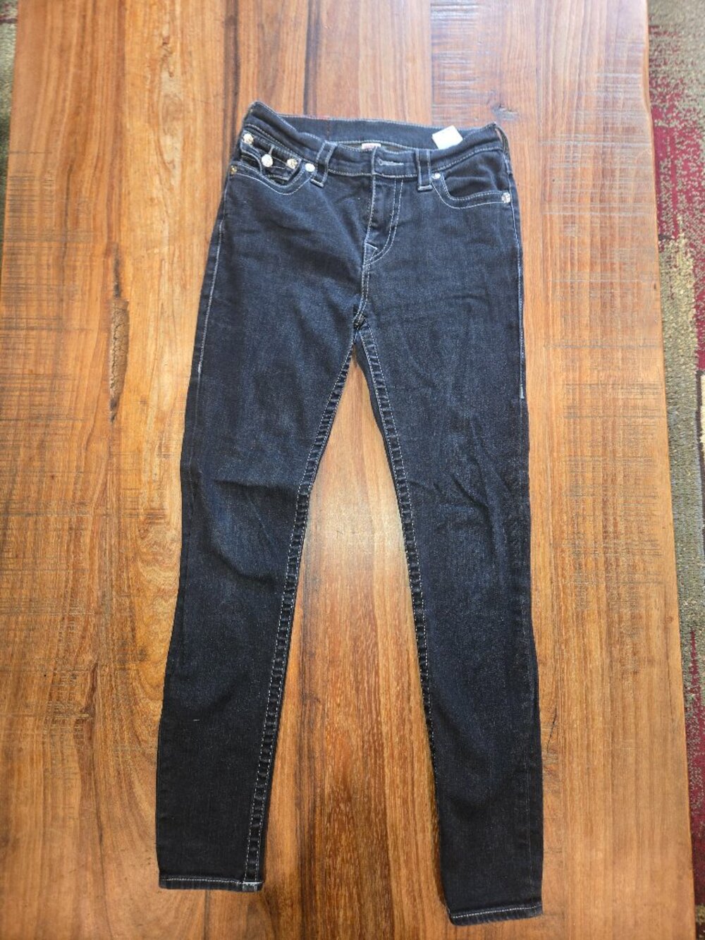 True Religion Dark Wash Skinny Jeans Flap Back Pockets Size 27 - Picture 2 of 7